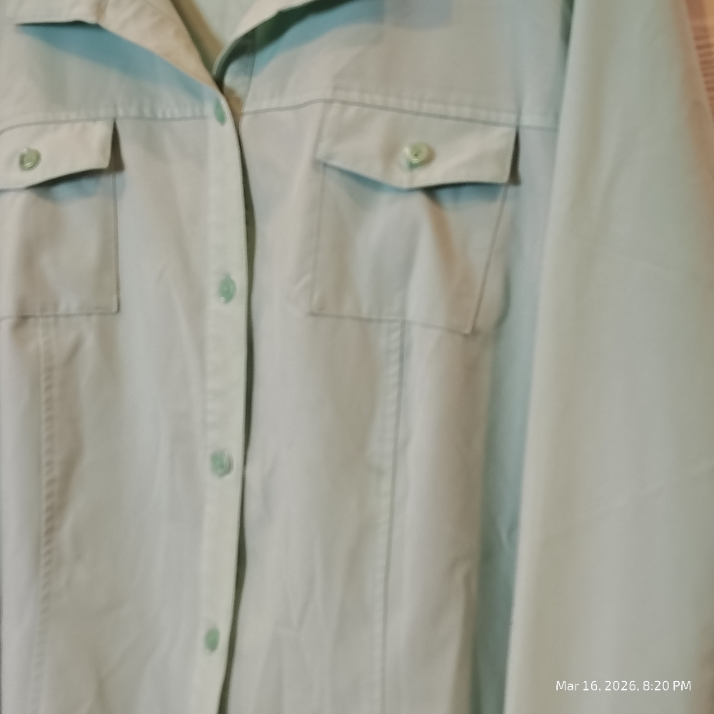 CHICOS WOMEN SZ 3 MINT GREEN BUTTON DOWN CASUAL STRETCH CAREER PERFORMANCE US XL - Picture 2 of 5